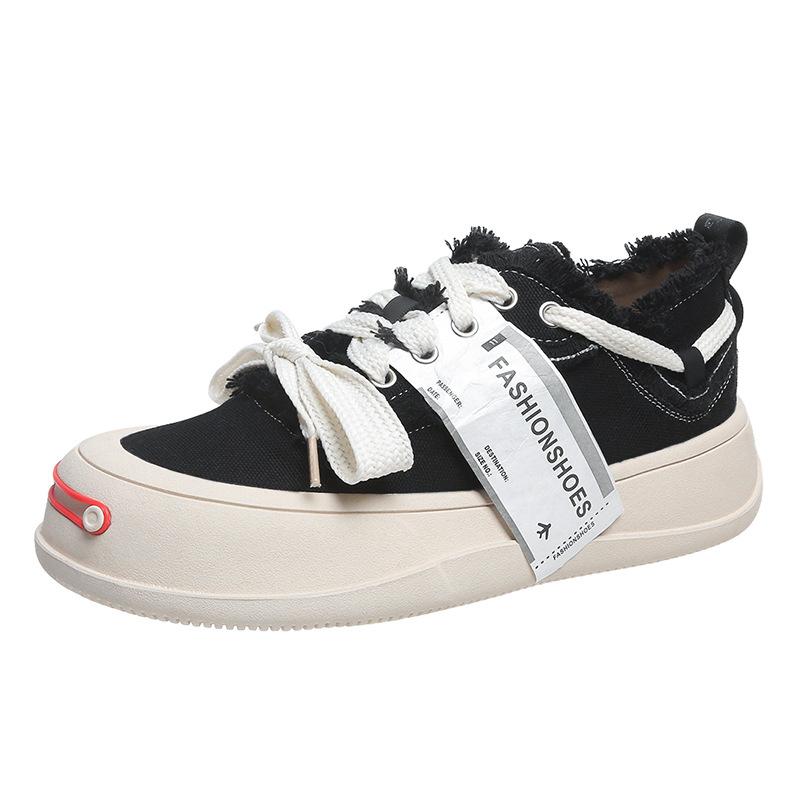 

Холщовая обувь на толстой подошве, женские осенние новые повседневные кроссовки нишевого дизайна с открытой улыбкой 40 чёрный