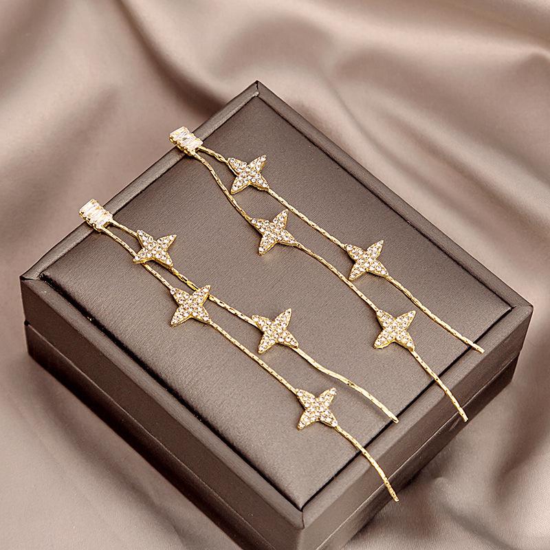 Fairy Butterfly Fringed Earrings Collection, Metal Wind Diamond Chain Earrings Exaggerated And Thin Stud Earrings