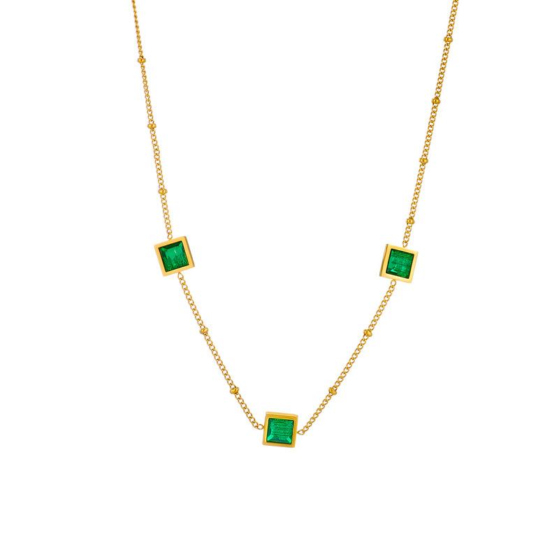 Gold Plated Emerald Square Y-Drop Lariat Necklace, Dainty Adjustable Bead Chain for Women, Elegant Daily Jewelry
