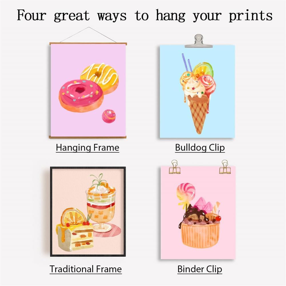 SUPERDANT Wall Art Set of 6 Unframed Canvas Prints, Dessert Poster, Ice Cream, Cake, Pink Modern Art, Girls Bedroom Decor, 20x25cm