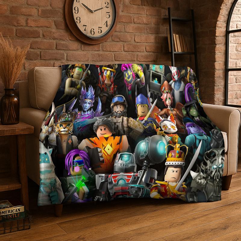 Cartoon R-Robloxs Spiel Gamer Flanelldecke Weiche Warme Überwurfdecke für Schlafzimmer Wohnzimmer Bett Reise Camping Picknick Geschenk