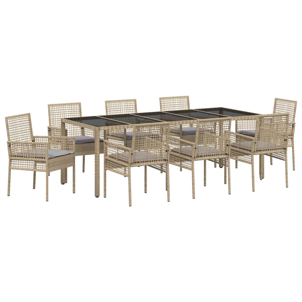 Garden Dining Set 9 pcs Beige Poly Rattan