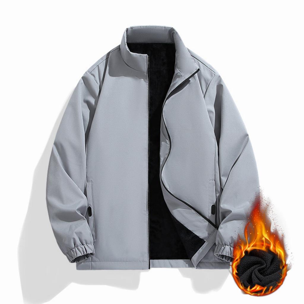 Men's Casual Solid-color Long-sleeved Windproof, Rainproof And Snowproof Jacket, Men's Waterproof Inner Fleece Thickened Warm Coat