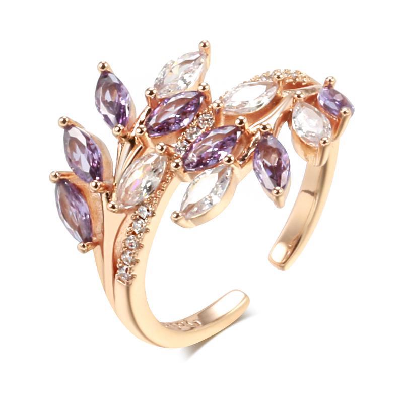 Luxury Full Paved Blue Purple Green Natural Zircon Open Rings For Women  Rose Gold Color Hollow Flower Vintage Jewelry