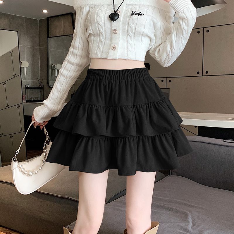 

Женская повседневная короткая многослойная юбка с эластичной резинкой на талии, однотонная уличная мини-юбка А-силуэта S