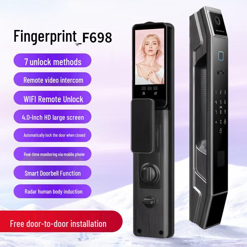 ZUCON Smart Door Lock with Fingerprint, Face Recognition & HD Screen CN plug (adapter included)