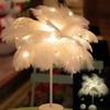 Novelty Feather Night Light Fairy Copper Table Lamp Battery Power Home Living Room Kids Bedroom Party Wedding Decorative
