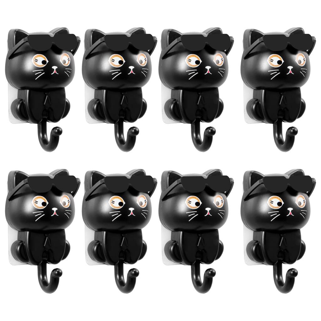 8Pcs Hook Cute Cat Wall Hanging Self Adhesive Cartoon Key Umbrellas Towels Bathroom Kitchen Storage Decorative Hooks