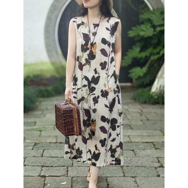2026 Summer Cotton Linen Sleeveless Loose Fit Artistic Slimming Dress for Women