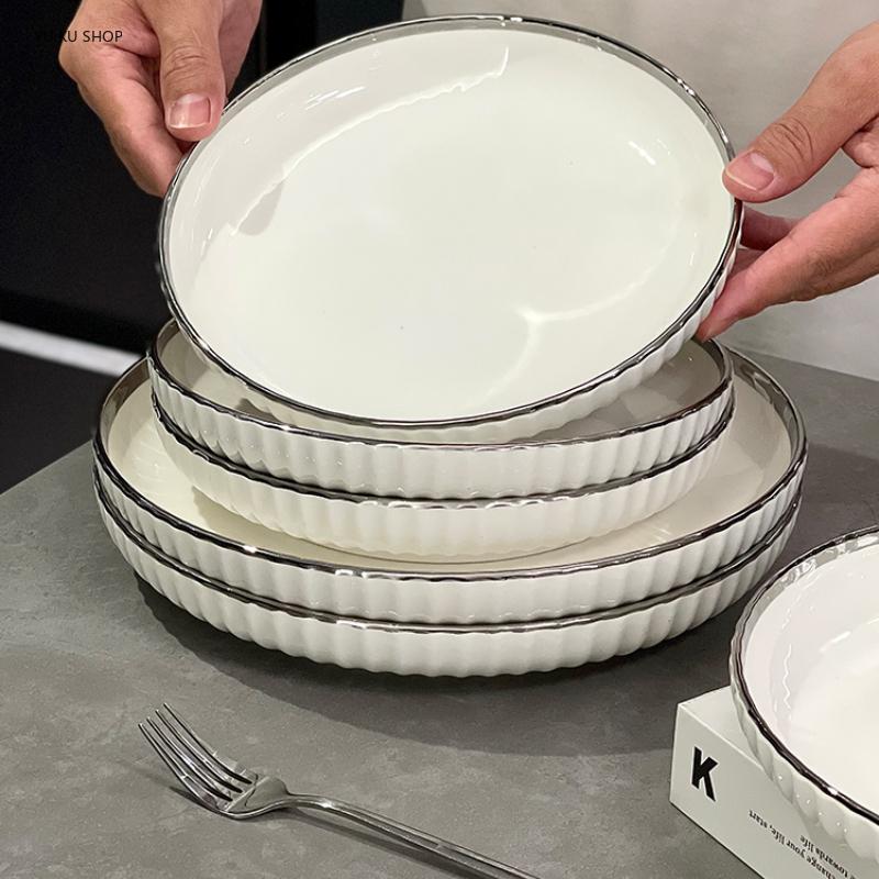 Ceramic Dinner Plate Creative Platter Western Food Large Disc Salad Breakfast Dishes Pasta Sushi Plate Kitchen Tableware Cutlery