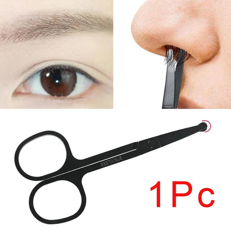 Unisex-Nasenhaarschere aus Edelstahl mit rundem Kopf und schwarzem Rundkopf (Verletze die Nase nicht)