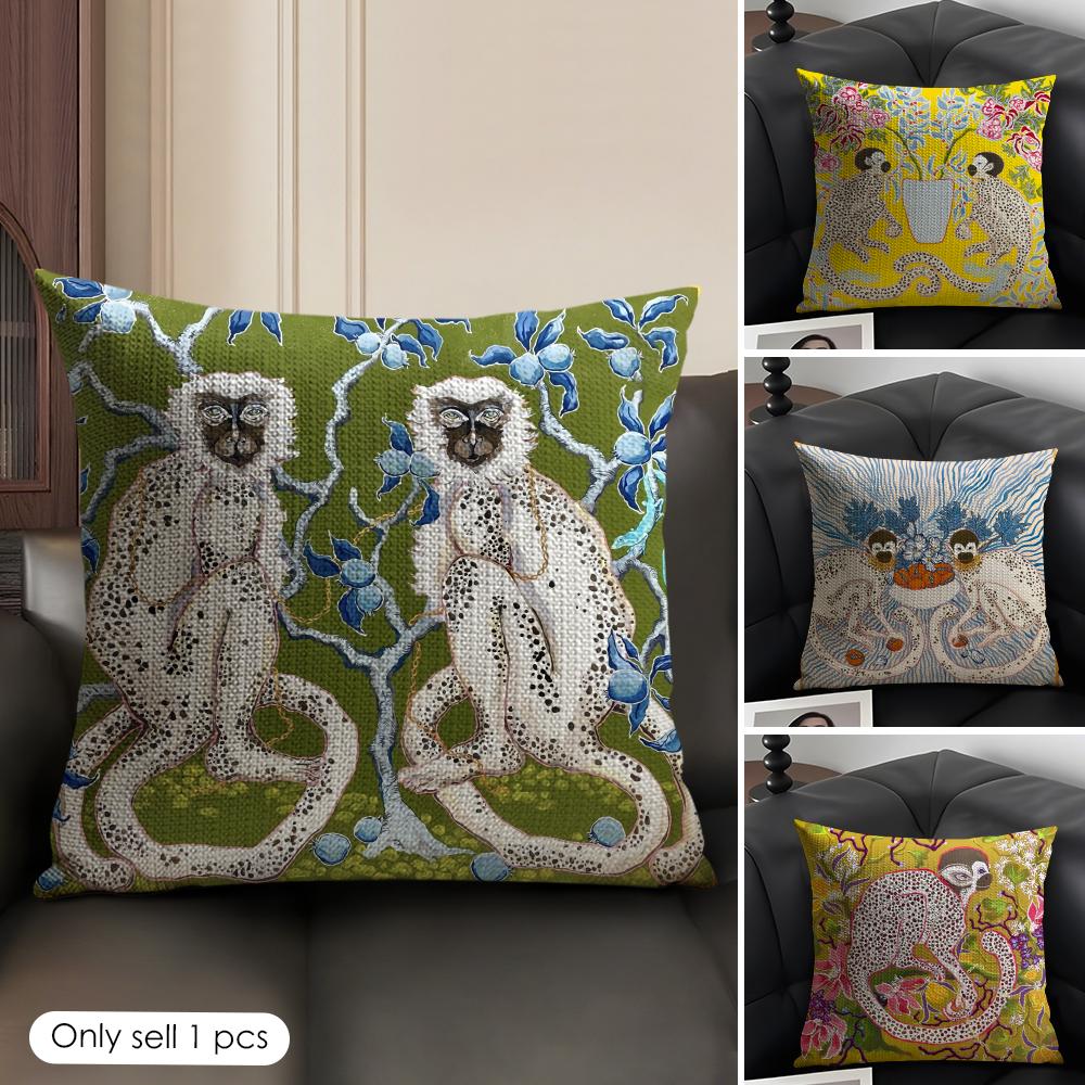 Art PPaige Gemmel Monkey Cushion Cover Natural Linen Organic Fabric DoubleSided Printing Sofa Home Decor Gift Pillow Case
