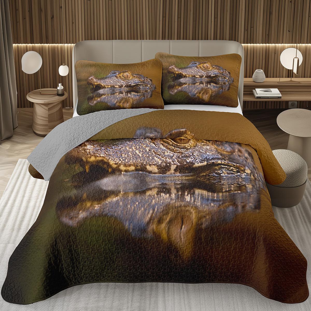 

Teens Crocodile Bedspread Alligator Pattern Coverlet Set Full Queen Size Wildlife Animal Quilted Bedding Set for Kids Boys Girls EU Single 135x200cm