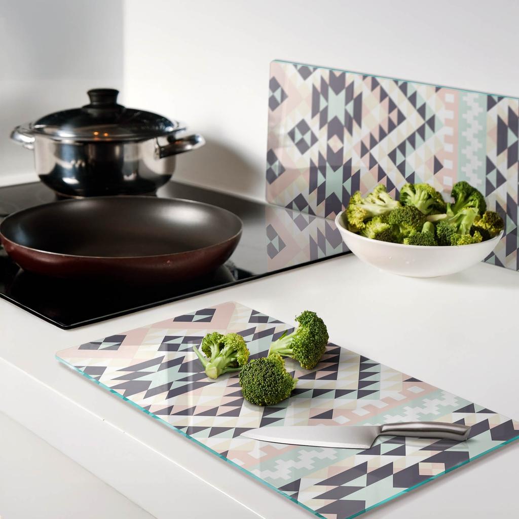Decorative Glass Cutting and Serving Boards Ethnic Pattern 2X30X52 Cm