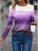 Moda Kadın Sweatshirt 3D Baskılar Renk Bloklu Grafikler y2k uzun kollu Tişört Günlük Bol Kesim O-Yaka Tişört Uzun Kollu Üstler