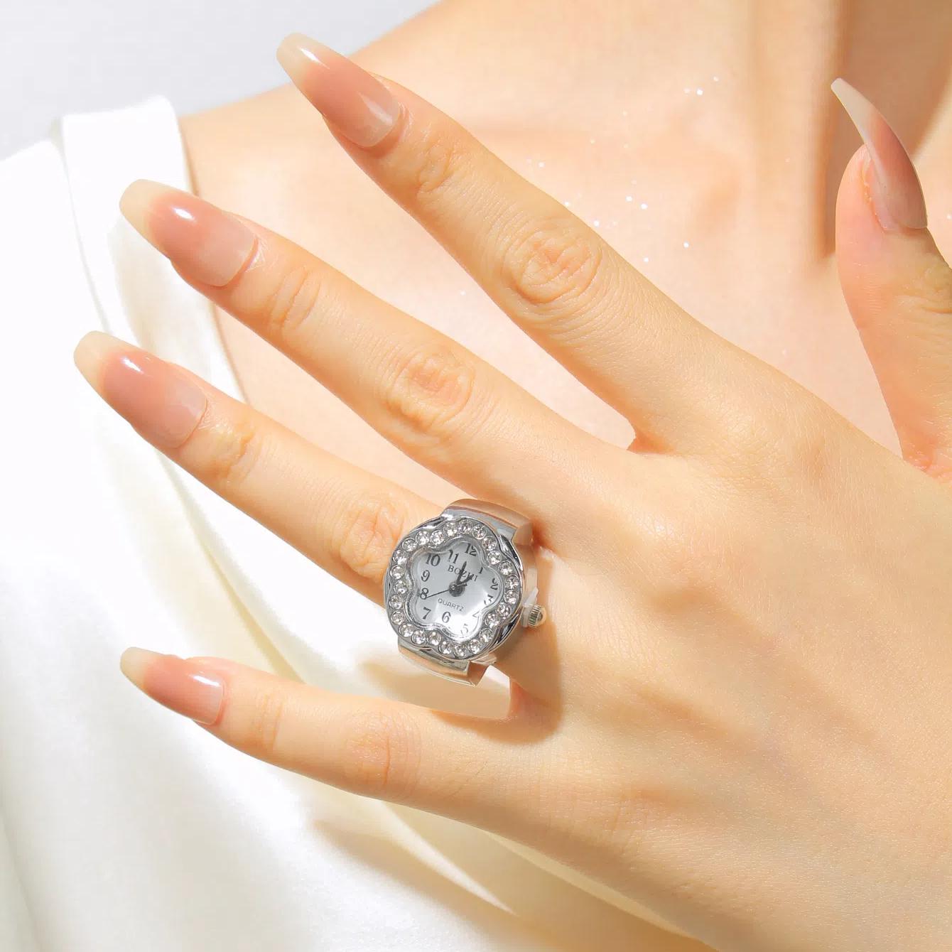 

Элегантные кварцевые часы-кольца с цветком, модные украшения для женщин серебряный