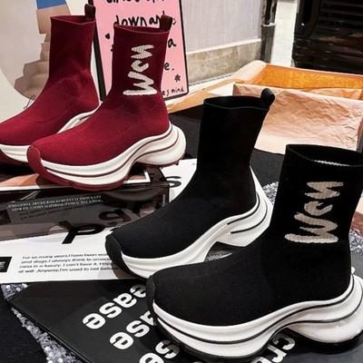 [Socks and Shoes] New Fashionable Versatile Casual Niche Trend Thick-soled Letter Elastic Boots In the Summer of 2024