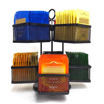 Organizer per bustine di tè, 2 ripiani, in metallo, con 8 scomparti, contenitore girevole per bustine di tè per il bancone della cucina, fino a 96 bustine di tè