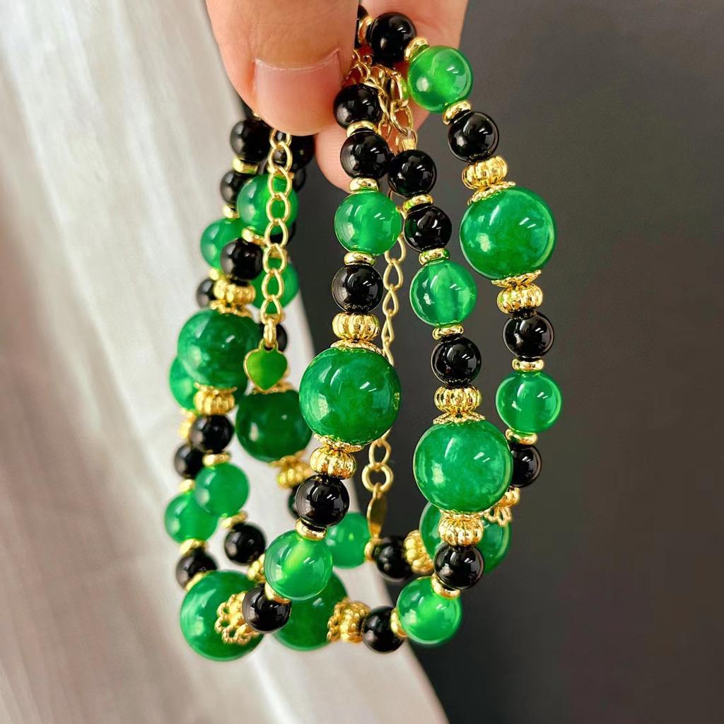 National Style Natural Chalcedony Natural Black Agate Bracelet Atmosphere Bracelet Niche