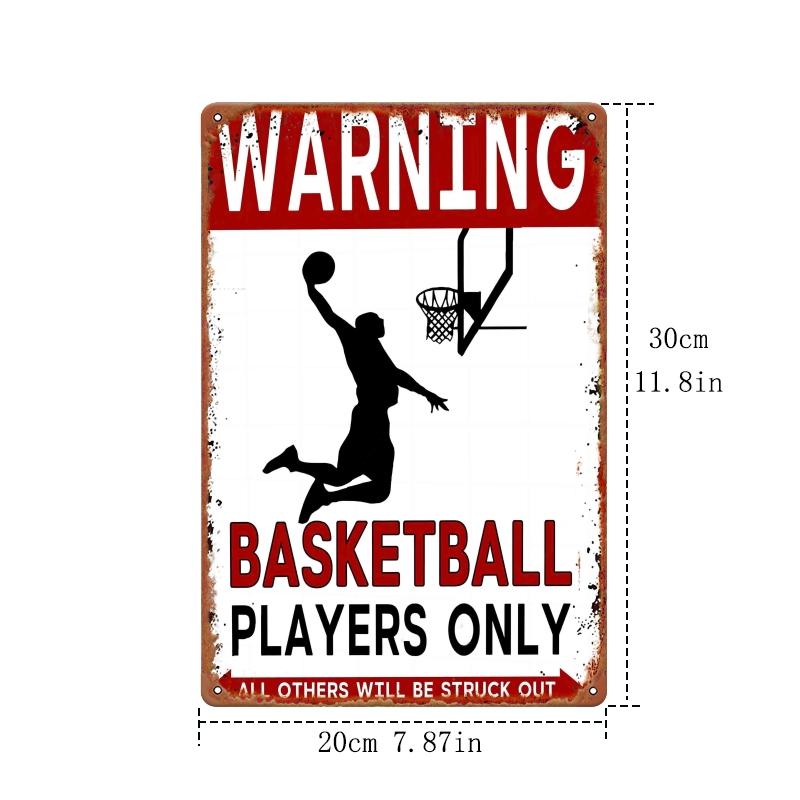 1pc Basketball Warning Metal Sign Rustic Red & White Wall Decor with Humorous Sports Message, Basketball Room Deco