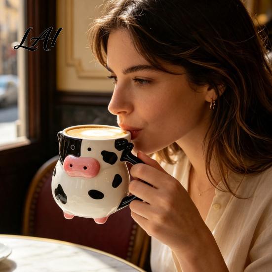 Regali di Compleanno per Amanti delle Mucche Tazza Ceramica 3D con Manico Capacità 580ml Carina Divertente Donna Animale Tazza da Caffè Novità Decorazione Desktop Casa