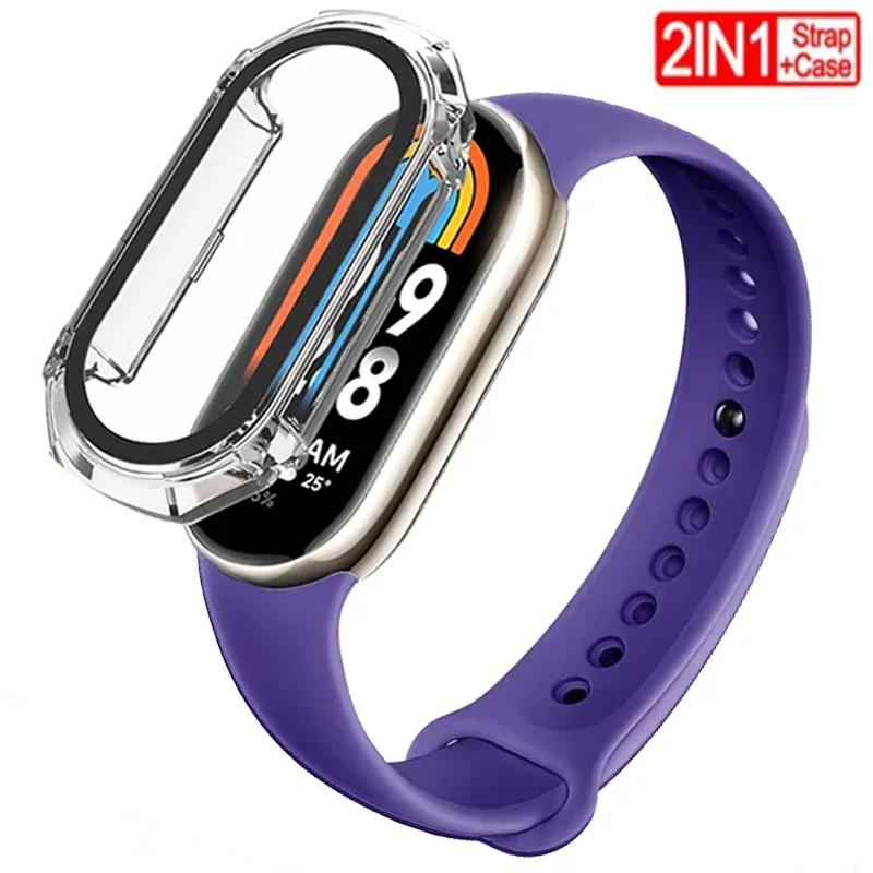 2 PACK Silicone Strap+case For Xiaomi Mi band 8 Replacement miband8 sport Bracelet Accessories smart band 8 waterproof cover