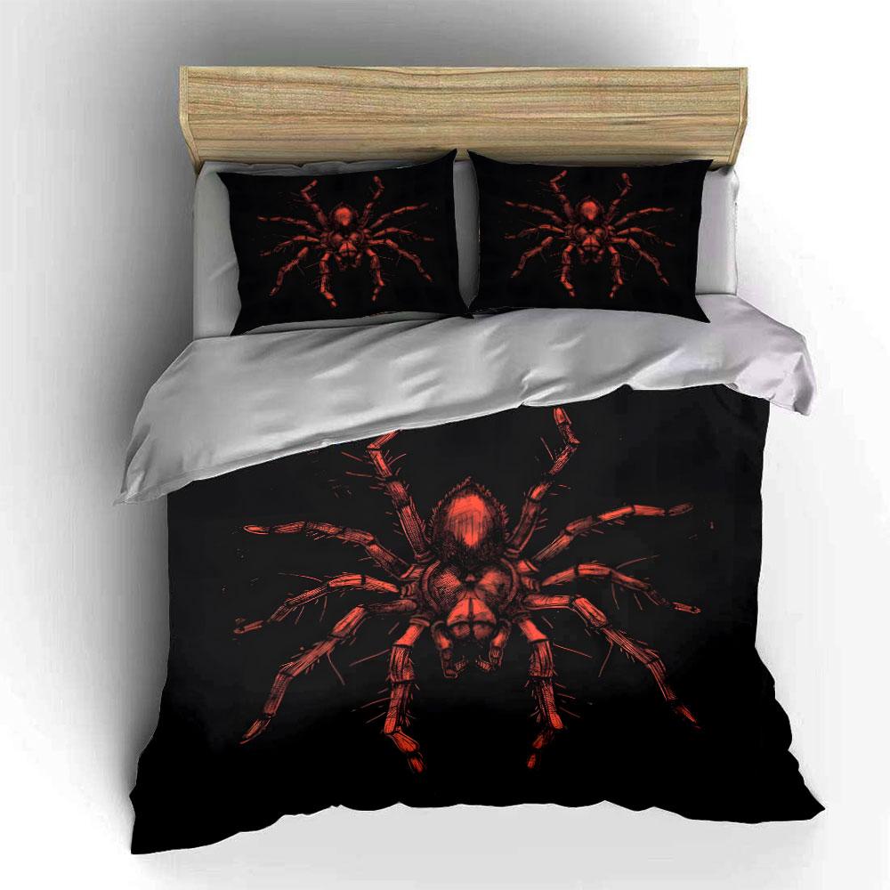 Red Spider On Black Background Bedding Duvet Cover Set (1*Duvet Cover 2*Pillowcases, Without Duvet Insert)