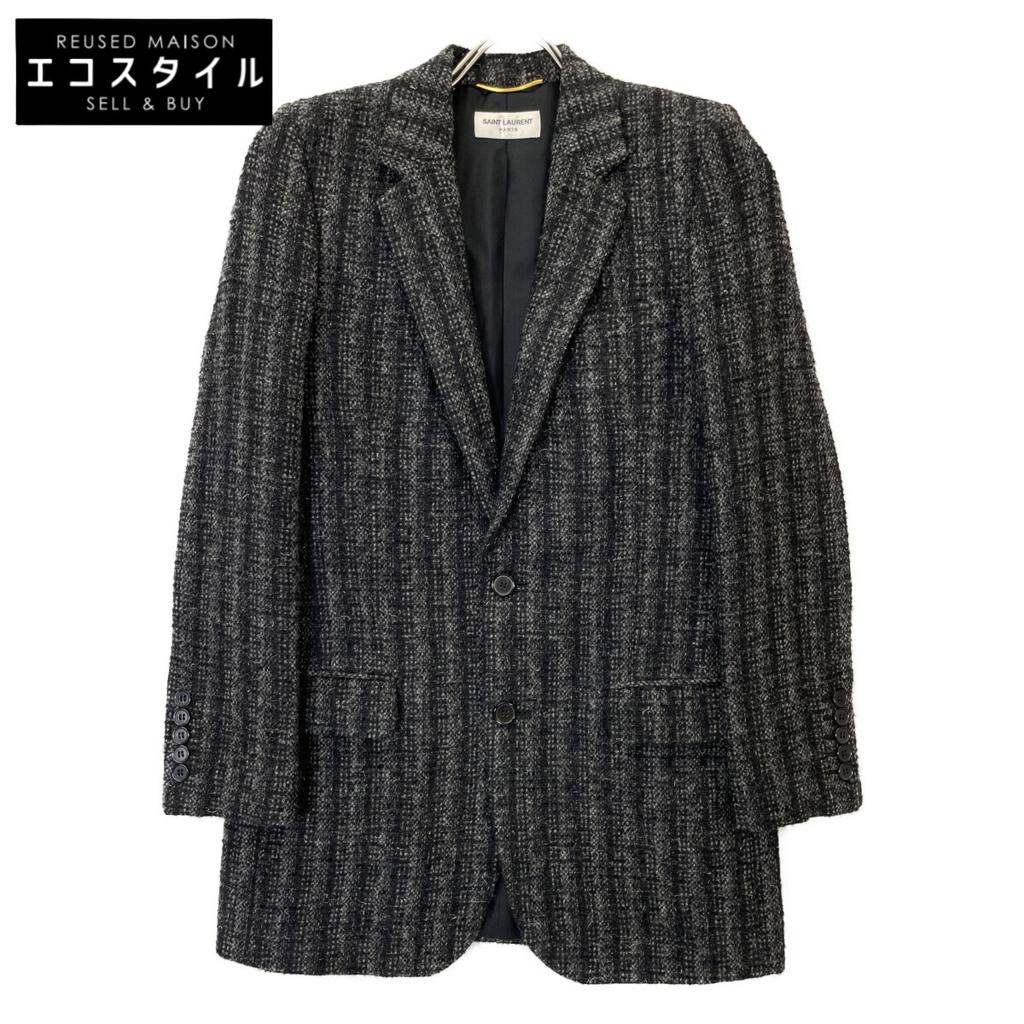SAINT LAURENT PARIS 2015 394625 Mohair Tailored Jacket Jacket 34 Black Gray CheckUsed