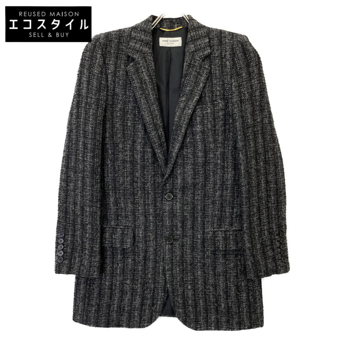 

SAINT LAURENT PARIS 2015 394625 Mohair Tailored Jacket Jacket 34 Black Gray CheckUsed