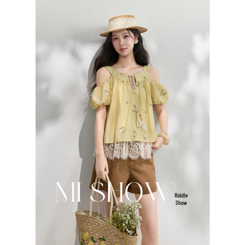 

Mi Xiu Women s Embroidered Off-Shoulder Puff Sleeve Top M