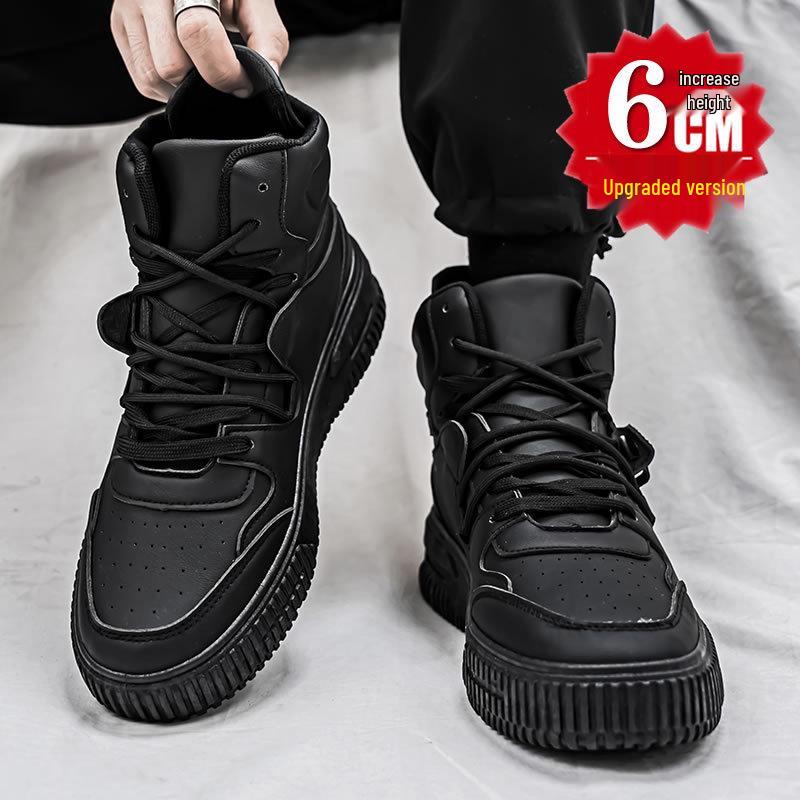 High-Top Comic Con Weiße Schuhe mit 10cm Innenhöhenerhöhung, 12cm Dicke Sohle - Trendige Koreanische Style Freizeit Sport Board Sneaker