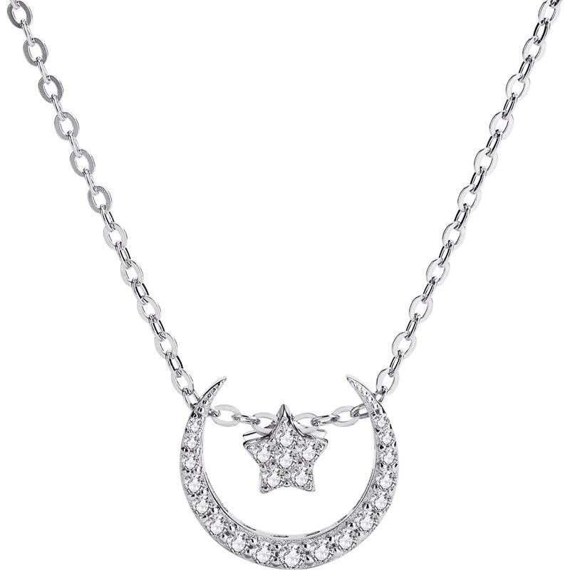 S925 Sterling Silver Star & Moon Necklace: Versatile Double-Sided Diamond Inlaid Design for Women 925 Silver
