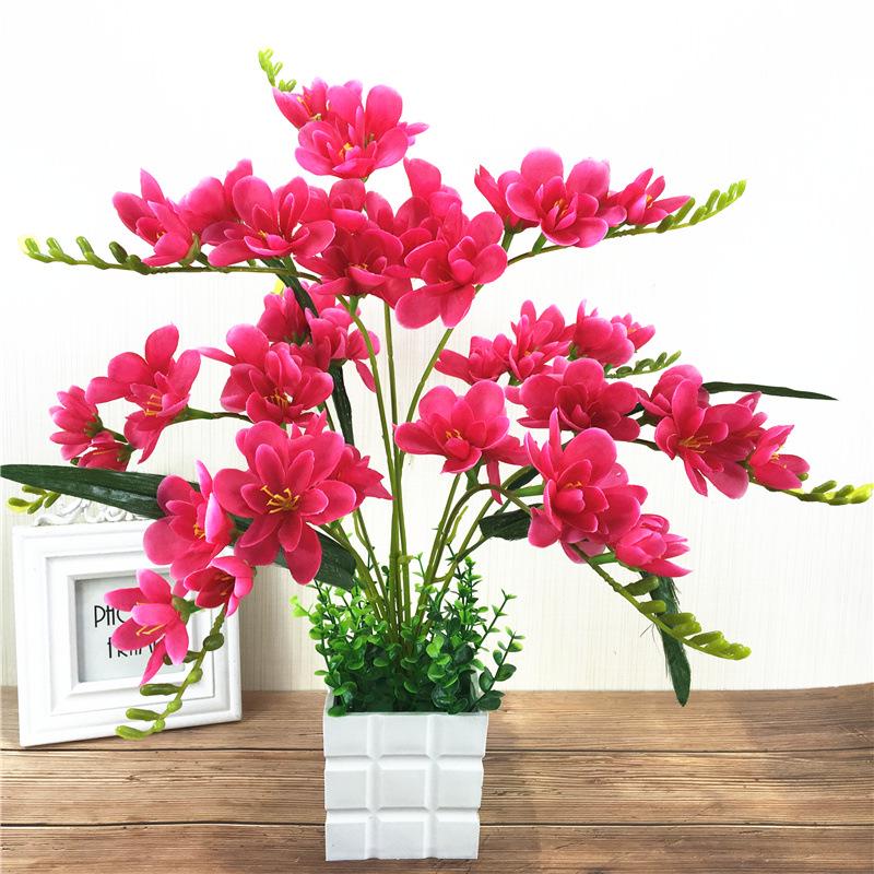 Freesia Living Room Artificial Silk Phalaenopsis and Cymbidium Flower Arrangement – 9-Branch Set
