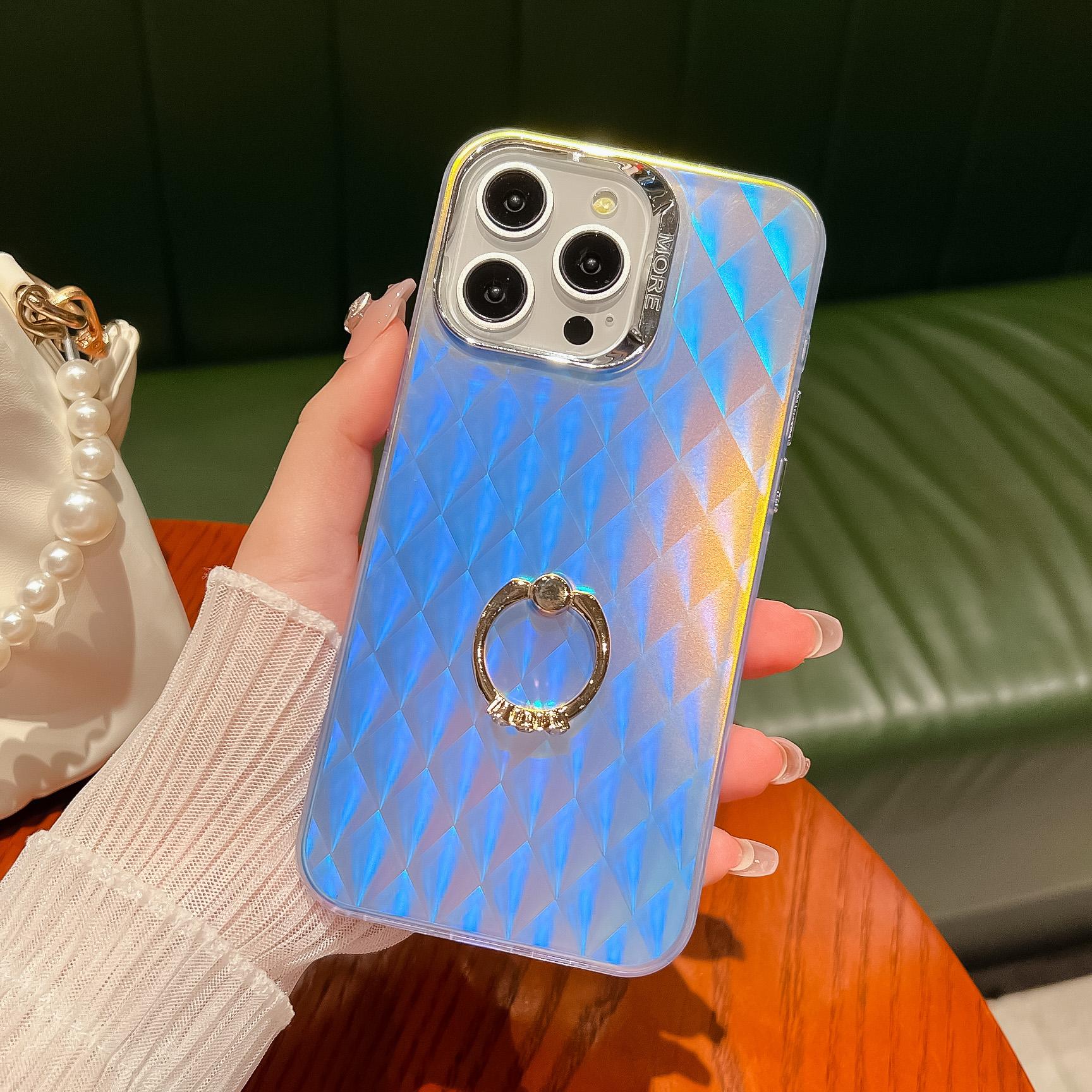 

For iPhone 15 Pro IMD Electroplating Phone Case Ring Kickstand Matte PC+TPU Cover E