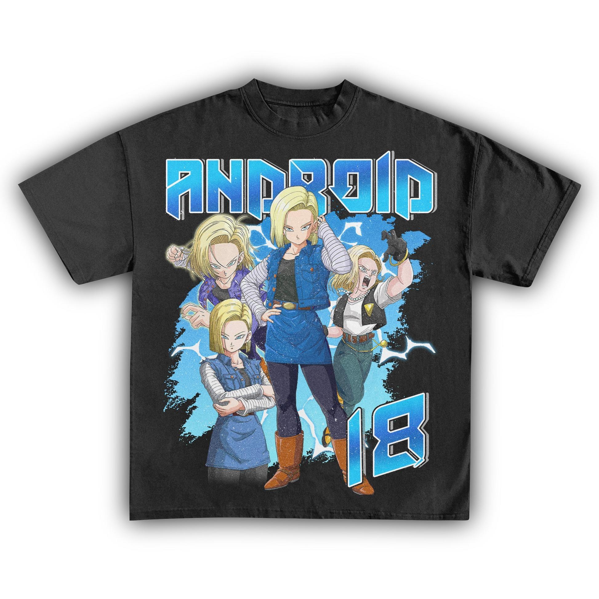 

Dragon Ball Z Android 18 T-Shirt Men Vintage Anime Graphic Tee Casual Cotton Streetwear S разноцветный