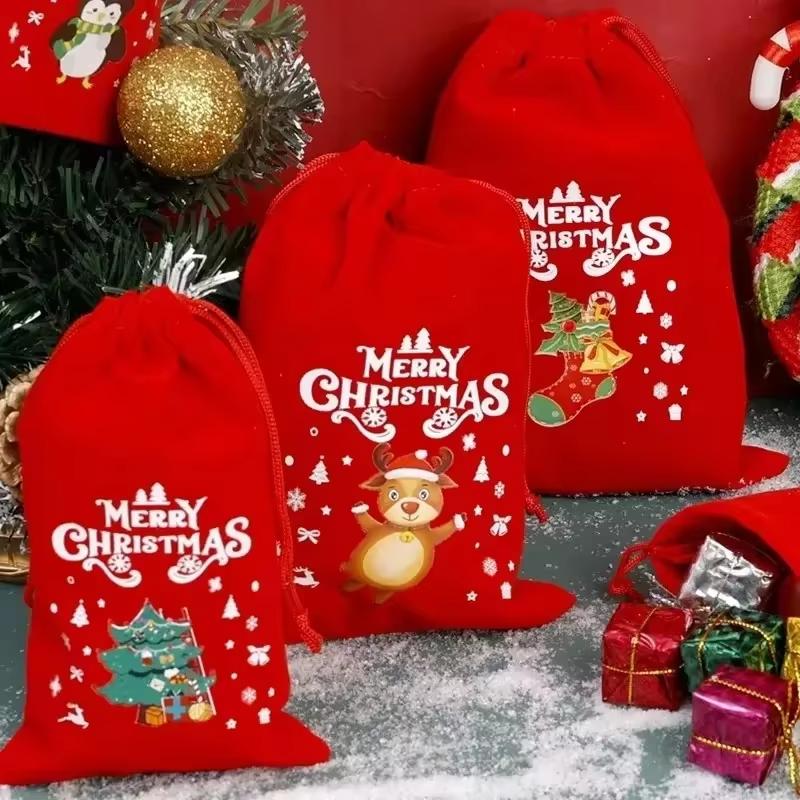 Christmas Velvet Bags Advent Calendar Xmas Gift Bags Drawstring Pouch Xmas Candy Jewelry Packaging Bags