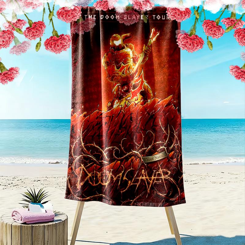 Name Custom Rockstar Doomguy Print Beach Towel, Large Soft Quick Dry Towel for Beach Camping Swimming