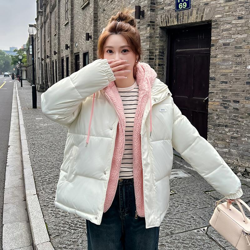 

Поддельный двухслойный хлопковый наряд из овечьей шерсти, корейская свободная повседневная хлопковая куртка с капюшоном, утолщенная теплая куртка в гонконгском стиле XXL бежевый