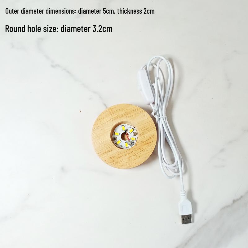 Wooden LED Acrylic Night Light Base - DIY Round Luminous Stand