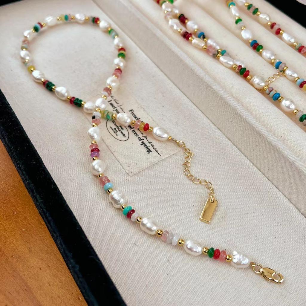 Vintage Happy Dopamine Vibe Natural Freshwater Baroque Pearl Necklace Gypsy Collarbone Chain