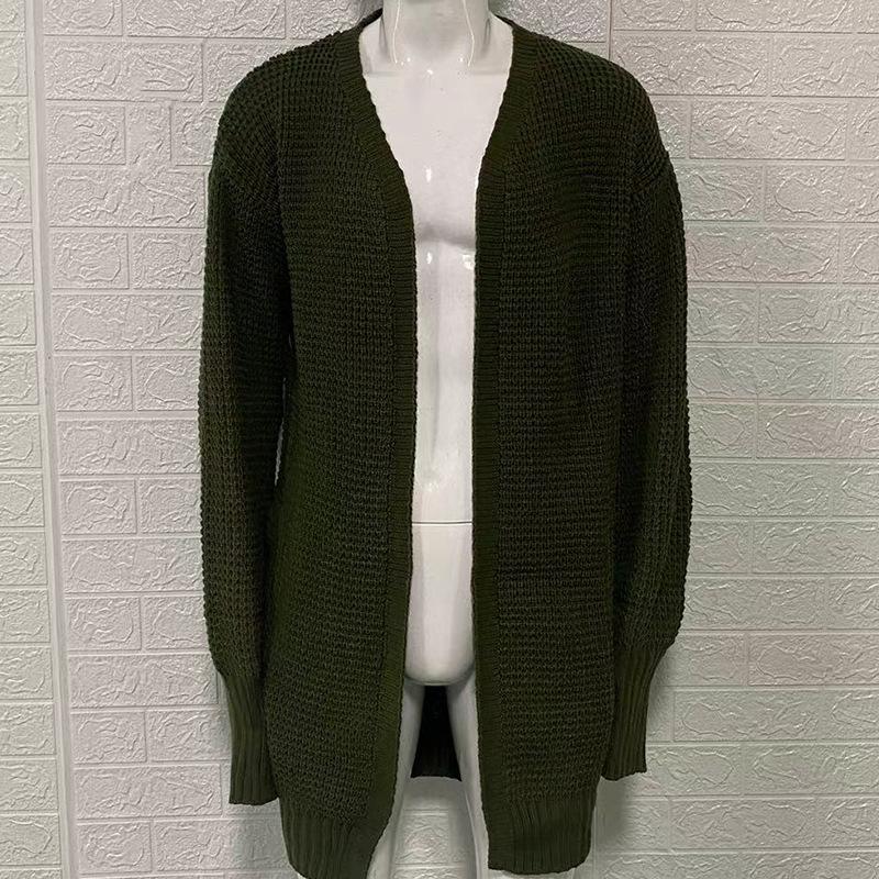 Однотонный Свободный Вязаный Зимний Свитер Нового Стиля для Мужчин XXL армия зеленый