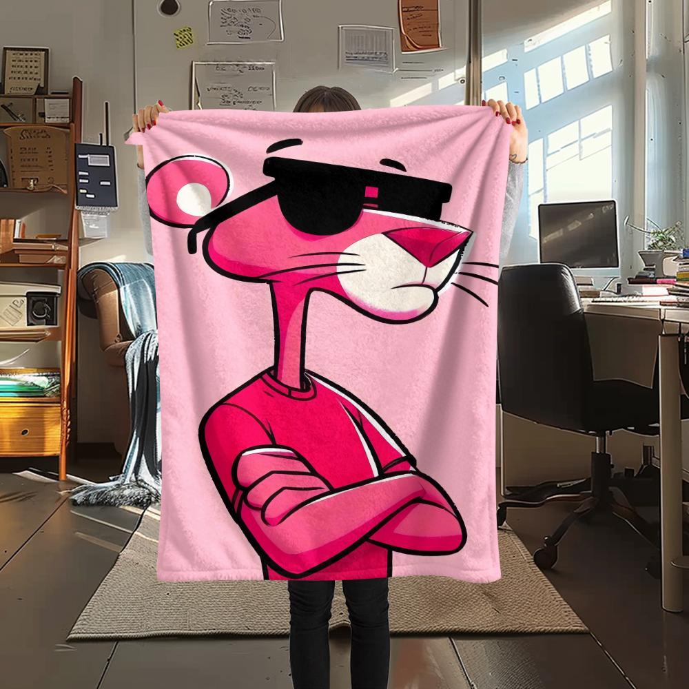 1PC Pink Panther Print Flannel Blanket, High Quality Comfortable for All Seasons, Home Decor, Warmth and Comfort, Perfect for Christmas Gifts