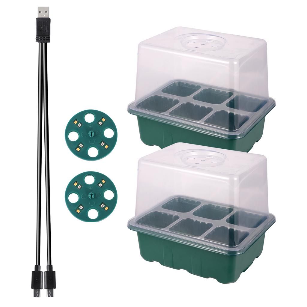 Higher Cover Nursery Tray Box with Growing Light 6/12 Cell LED Full Spectrum Seedling Succulent Flower Planting Germination Pot