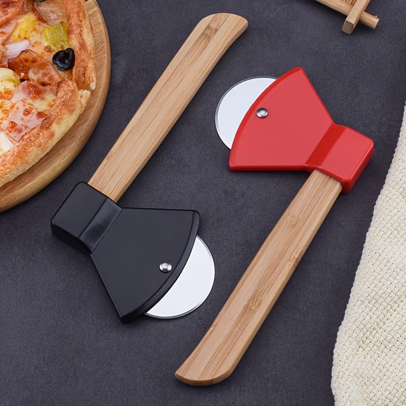 1pc Sleek Design, Stainless Steel Axe-Shaped Pizza Cutter, Wheel Slicer with Wooden Handle, Multifunctional Kitchen & Restaurant Baking Tool