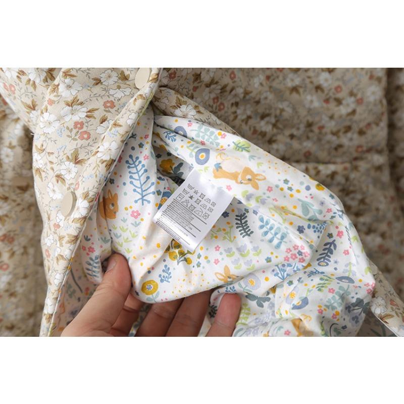 Grote Maat Dames Vintage Bloemen Warm Katoen Gevoerd Casual Winter Bovenkleding