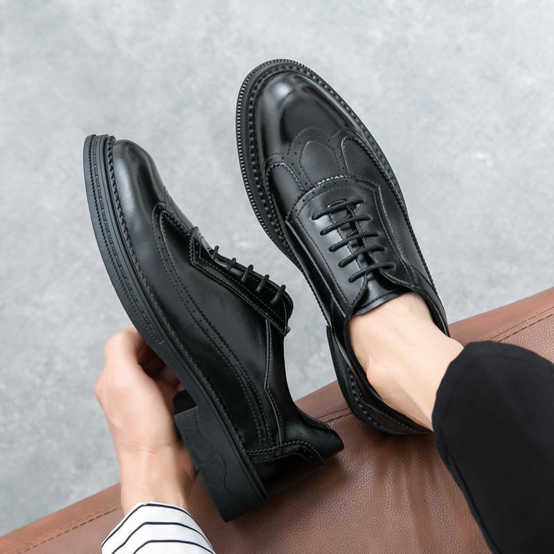 Men's Shoes Men's Brock Lace-Up Business Dress Casual Leather Shoes Trend Retro Leather Shoes