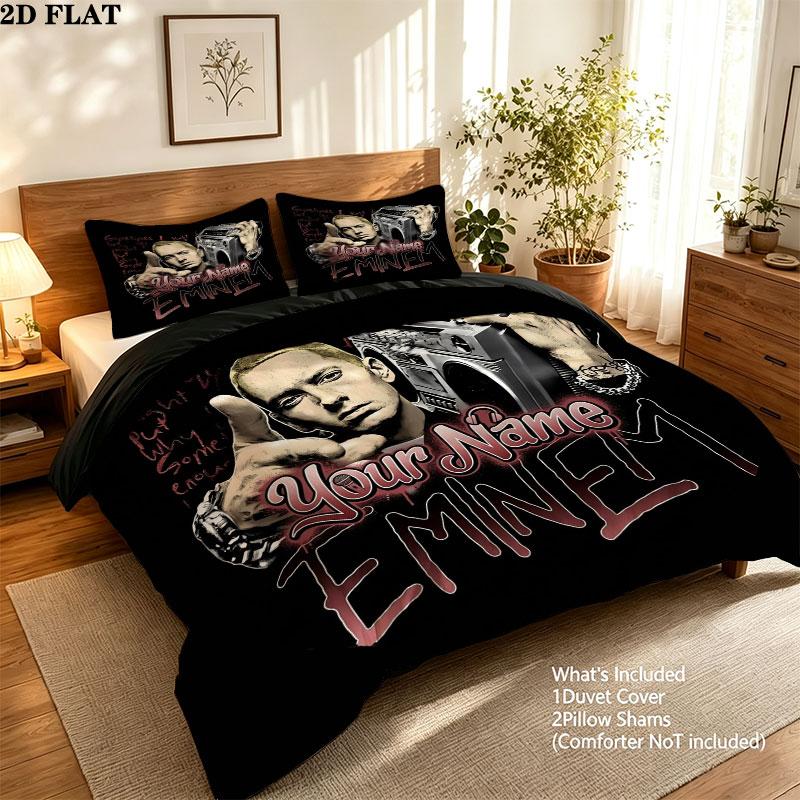Eminem Custom Name Pattern Bedding Quilt Set Quilt Cover Pillowcase Home Gift(1 * duvet cover + 2 * pillowcase, without core)