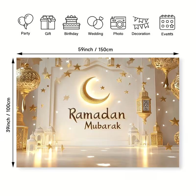 2D Glowing Ramadan Moon & Star Backdrop Wall Hanging Festival Background Cloth
