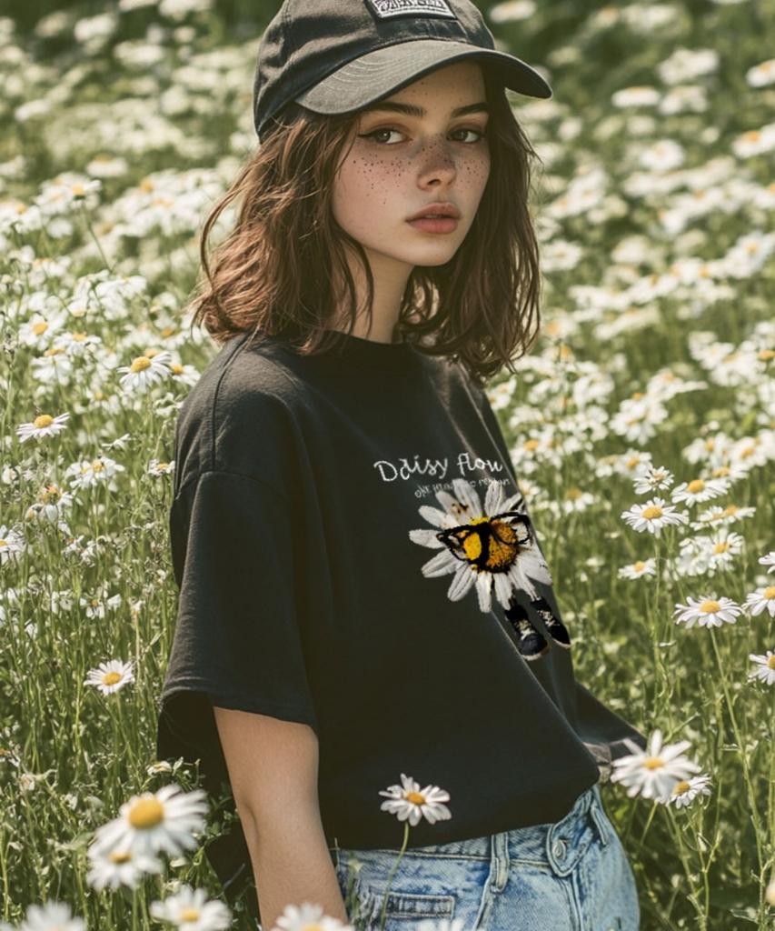 ONEHUNDREDPERCENT FOR WOMAN Ohpxharmonia Daisy With Glasses Semi-Oversized Short Sleeve T-Shirt