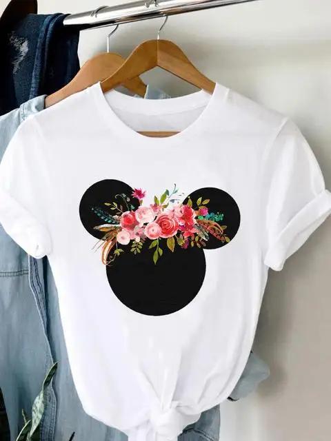 2025 Summer New Fashionable Cute Women Plus Size Retro Mickey Minnie Printed Tshirt Loose Casual Versatile Tshirt Top